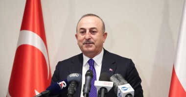Foreign Minister Mevlüt Çavuşoğlu speaks during the opening ceremony of the Honorary Consulate of the Republic of Turkey in Lodz, Poland, Nov. 30, 2022. (EPA Photo)