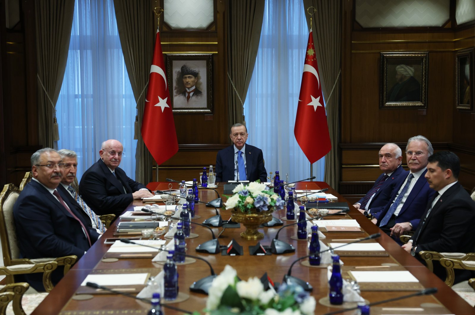President Recep Tayyip Erdoğan and members of the Presidential High Advisory Board (YIK) are seen at the Presidential Complex in Ankara, Türkiye, Nov. 29, 2022. (AA Photo)