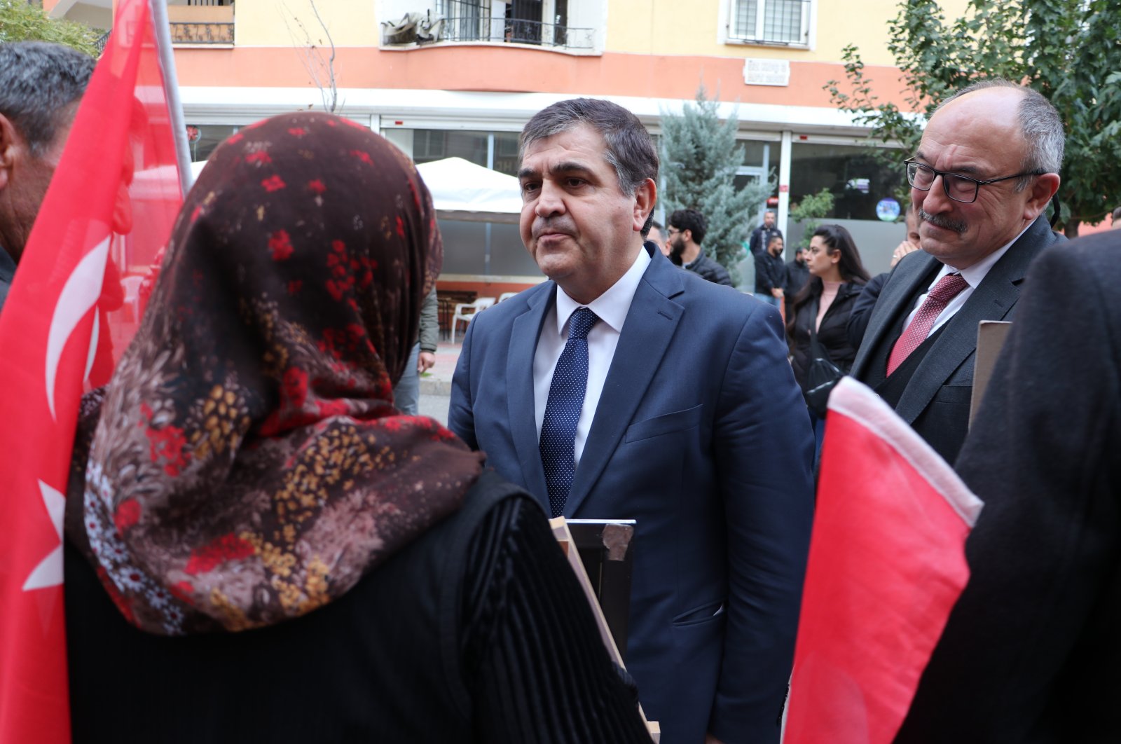 Deputy Foreign Minister Faruk Kaymakcı visits families protesting the PKK terrorist group in Diyarbakır, Türkiye, Nov. 30, 2022. (AA Photo)