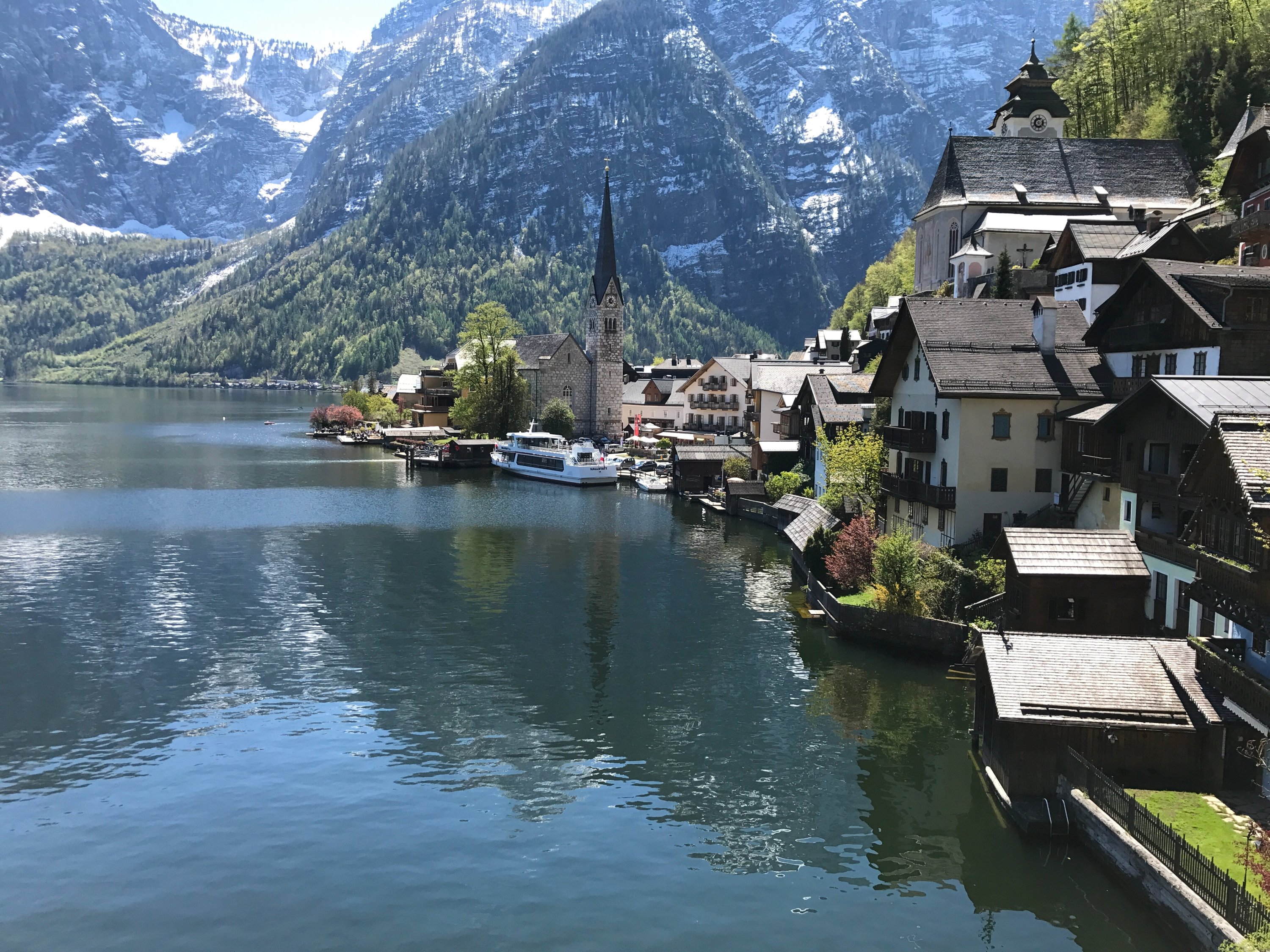 A view of the lake, the village and the Alps, in Hallstatt, Austria. (Photo by Özge Şengelen)