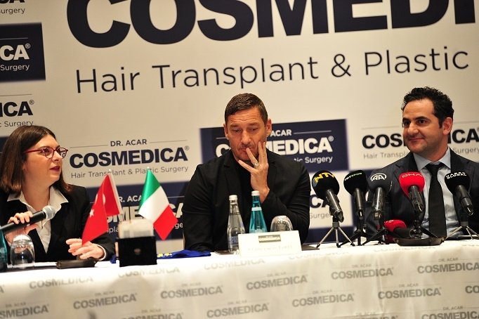Francesco Totti and Levent Acar are seen during the conference, Istanbul, Türkiye, Dec. 1, 2022. (DHA Photo)