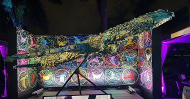 The mock-up plane “Turquoise” by Ardan Özmenoğlu on display in Miami, U.S., Nov. 29, 2022. (Photo by Funda Karayel)