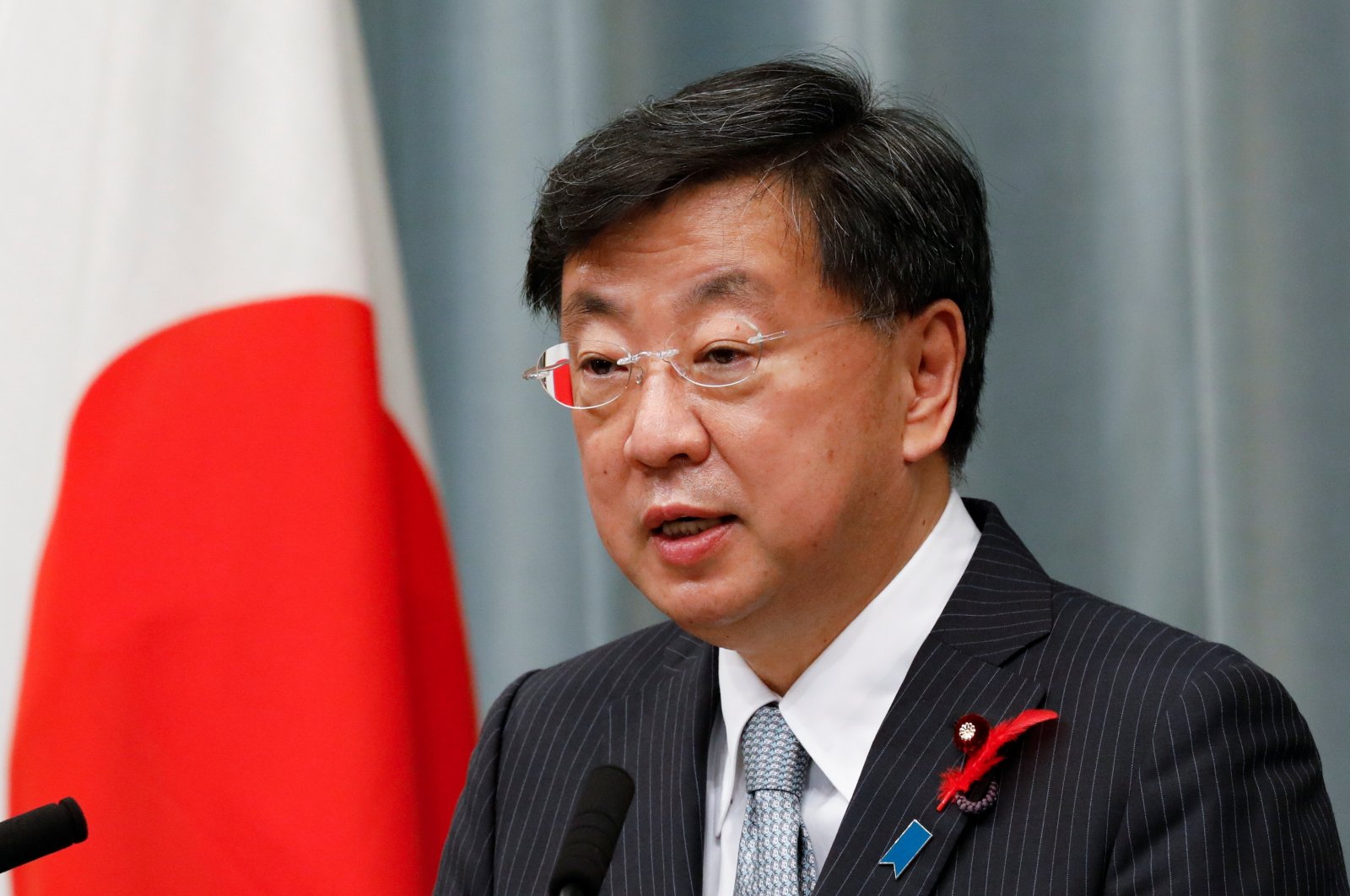 Japan&#039;s new Chief of Cabinet Secretary Matsuno Hirokazu at a news conference, Tokyo, Japan, Oct. 4, 2021. (Reuters Photo)