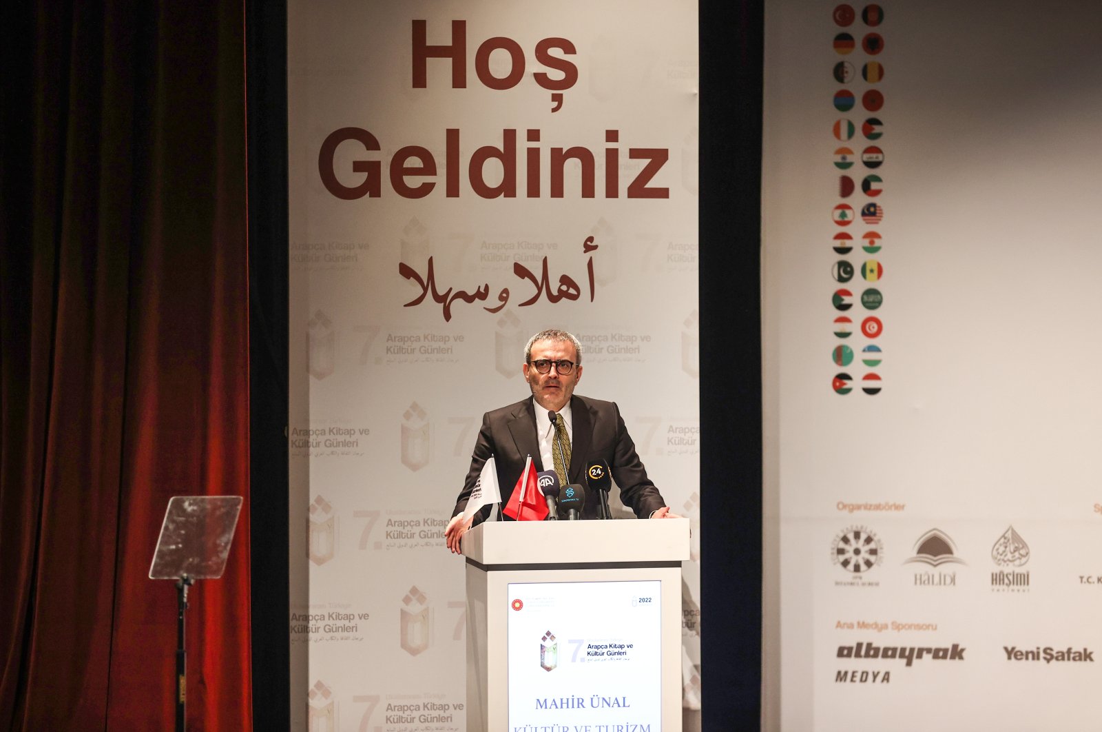 AK Party Kahramanmaraş Deputy Mahir Ünal speaks at the opening of &quot;Türkiye&#039;s International Arabic Book and Culture Days,&quot; Istanbul, Türkiye, Nov. 30, 2022. (AA Photo)