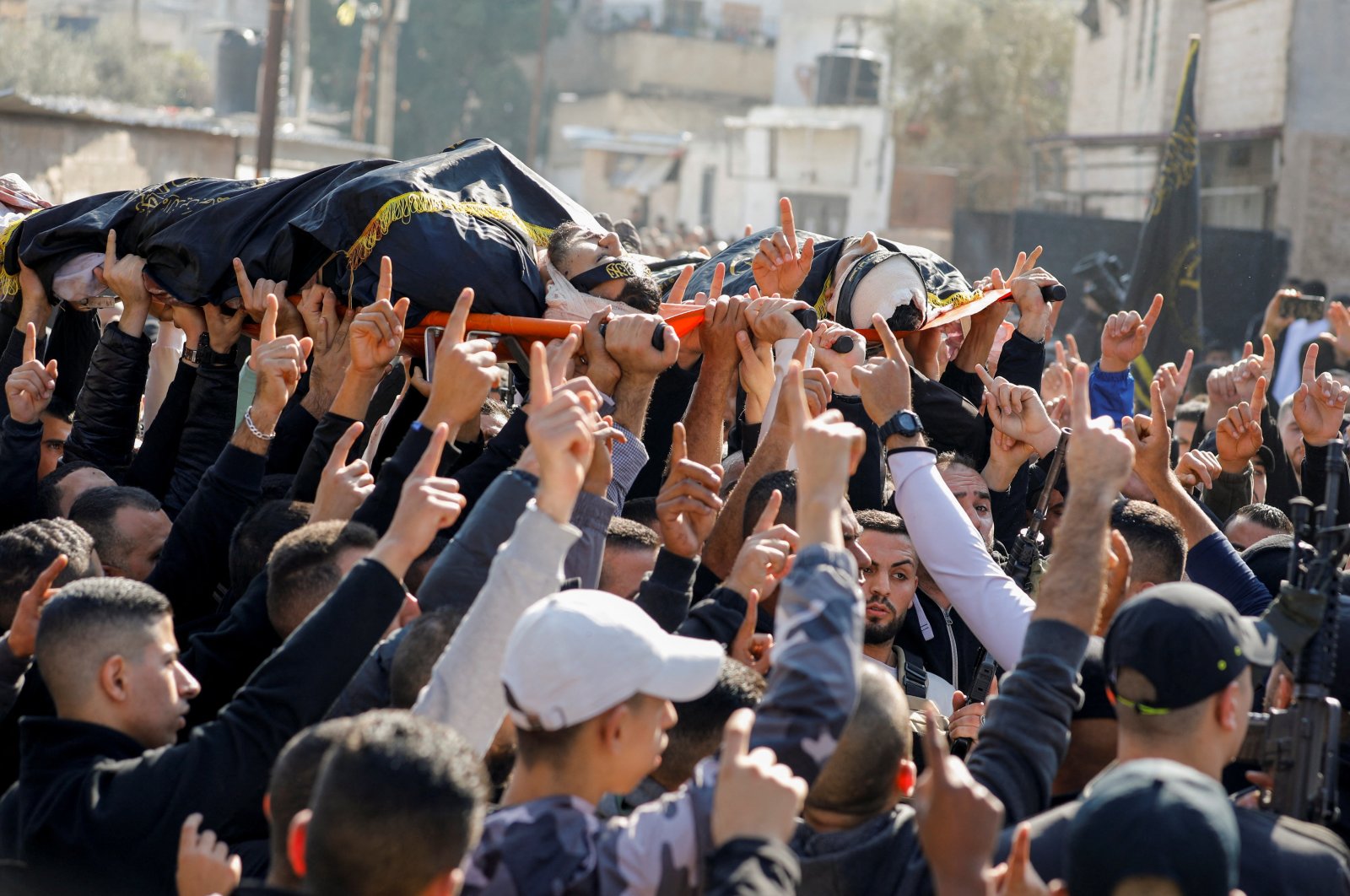 Mourners attend the funeral of two Palestinians killed by Israeli forces, Jenin, Israeli-occupied West Bank, Dec. 1, 2022. (Reuters Photo)