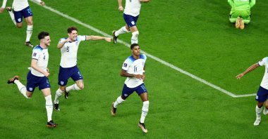 England's Marcus Rashford celebrates scoring their first goal during FIFA World Cup Qatar 2022 Group B match against Wales at the Ahmad Bin Ali Stadium, Al Rayyan, Qatar, Nov. 29, 2022. (Reuters Photo)