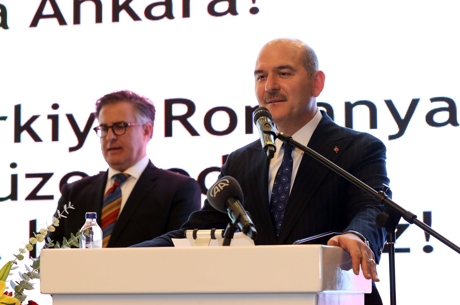Interior Minister Süleyman Soylu speaks at a reception in the Turkish capital to mark the Independence Day of Romania in Ankara, Türkiye, Dec. 1, 2022. (AA Photo)