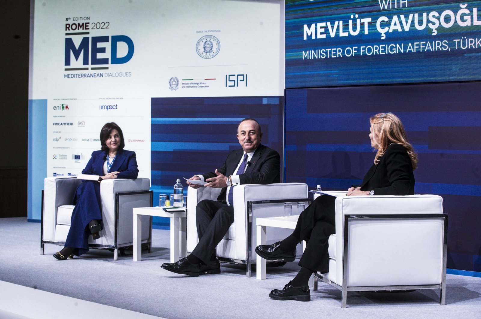  Foreign Minister Mevlüt Çavuşoğlu attends a panel during the Rome Med 2022, Mediterranean Dialogues conference in Rome, Italy, Dec. 2, 2022. (EPA Photo)