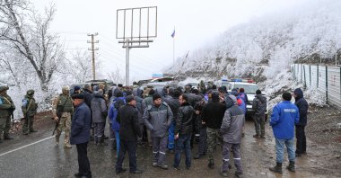 A group of Azerbaijani experts arrive in the Karabakh region housing Armenians and Russian peacekeepers to investigate alleged illegal mining activities on Dec. 3, 2022. (AA Photo)