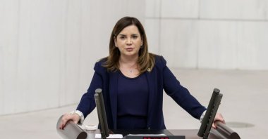 MHP lawmaker Arzu Erdem speaks at Parliament in this undated photo, in the capital Ankara, Türkiye. (AA Photo)
