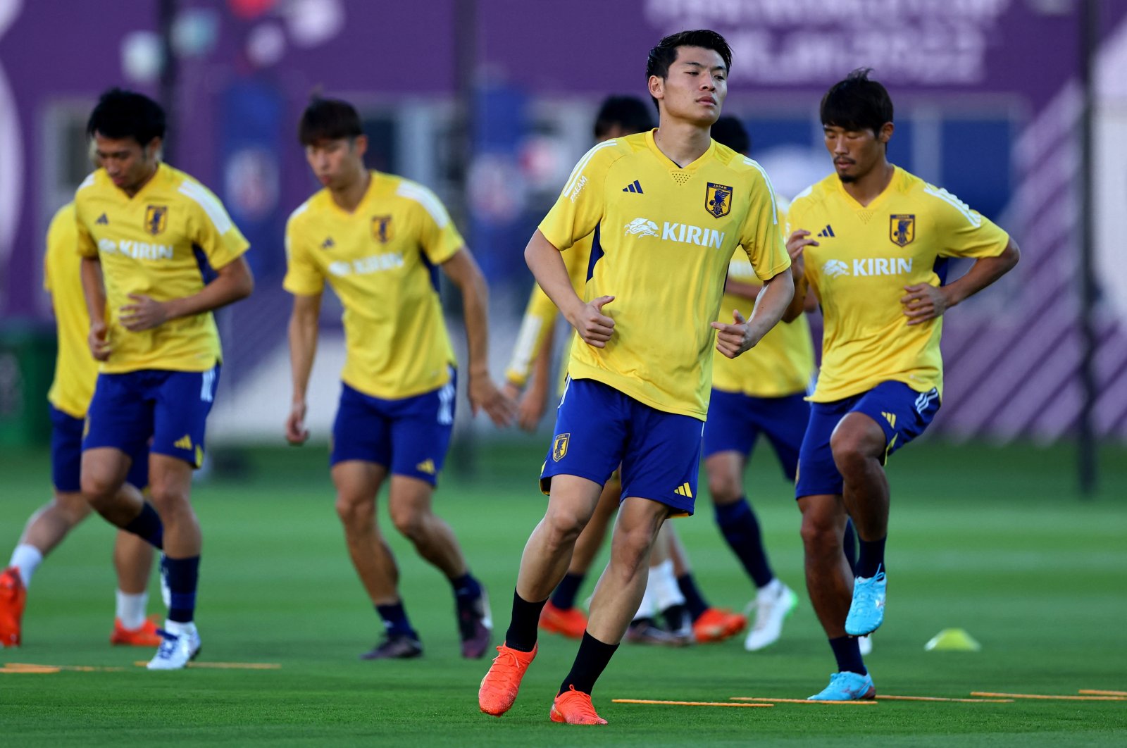 Japanese players attend a training session, Doha, Qatar, Dec. 3, 2022. (Reuters Photo)