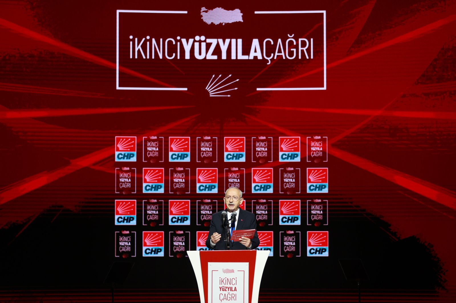 Turkish main opposition Republican People&#039;s Party (CHP) Chairperson Kemal Kılıçdaroğlu speaks at his party&#039;s &quot;Call to the Second Century&quot; event in Istanbul on Dec. 4, 2022. (AA Photo)