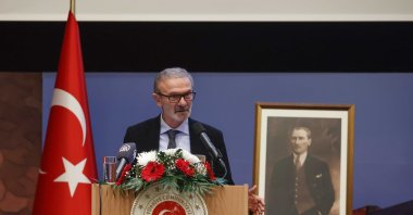 Göbeklitepe-Karahantepe excavation director Necmi Karul speaks during the panel held on &quot;Stone Hills Project,&quot; Berlin, Germany, Dec. 1, 2022. (AA Photo)