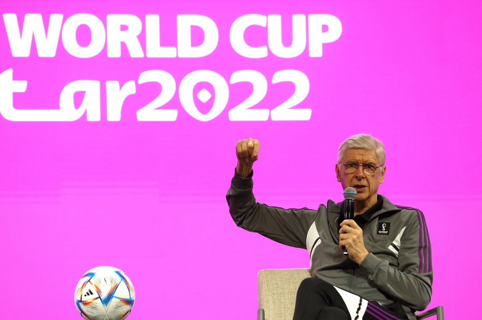 FIFA Director of Global Football Development and the Technical Study Group (TSG), Arsene Wenger, speaks to the media during a media briefing analysis after the group stage of the FIFA World Cup 2022, Doha, Qatar, Dec. 4, 2022. (EPA Photo)