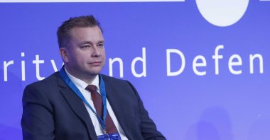 Finland’s Defense Minister Antti Kaikkonen is speaking at the Berlin Security Conference in Germany's capital, Dec. 1, 2022. (AA Photo)