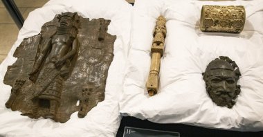 Artifacts on show during a ceremony at the Horniman Museum where the museum began the process of returning looted Benin bronzes to Nigeria, London, U.K, Nov. 28, 2022.