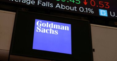 The logo for Goldman Sachs is seen on the trading floor at the New York Stock Exchange (NYSE), New York, U.S., Nov. 17, 2021. (Reuters Photo)