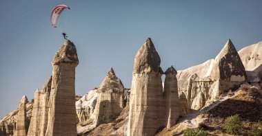 Valentin Delluc of France performs during the "Fairy Flight" event, in the Cappadocia region, Türkiye, Sept. 1, 2022. (IHA Photo)