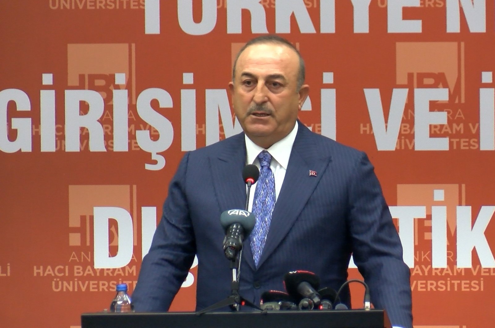Turkish Foreign Minister Mevlüt Çavuşoğlu speaks at &quot;Türkiye’s Enterprising and Humanitarian Foreign Policy Conference” in Ankara on Monday, Dec. 5, 2022. (DHA Photo)
