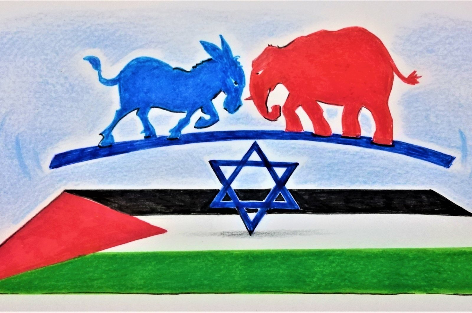 Judging by the pace of U.S. President Joe Biden’s “America is back” mantra, the Biden administration’s failure to devise a balanced approach to Palestinian-Israeli peace threatens its claim as “a defender of rights.” (Erhan Yalvaç Illustration)