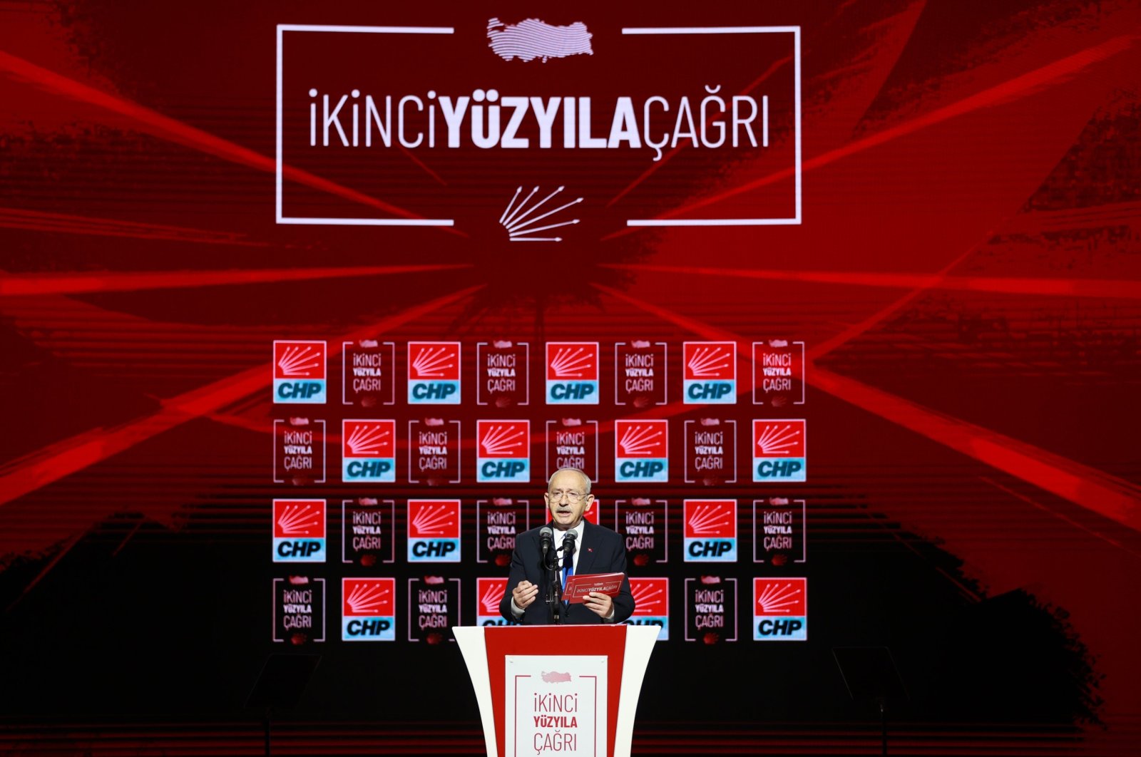 Turkish main opposition Republican People&#039;s Party (CHP) Chairperson Kemal Kılıçdaroğlu speaks at his party&#039;s &quot;Call to the Second Century&quot; event in Istanbul on Dec. 4, 2022. (AA Photo)