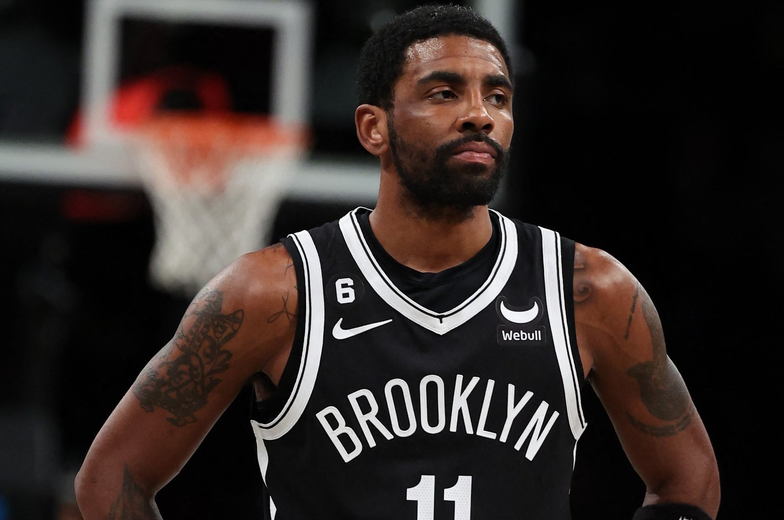 Nets Kyrie Irving looks on against the Wizards during an NBA game, New York, U.S., Dec. 5, 2022. (AFP Photo)