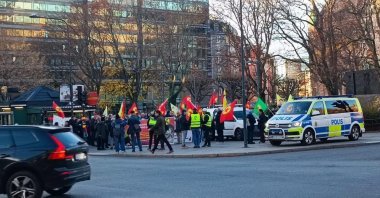 PKK terrorist sympathizers hold a rally in Stockholm, Sweden, Nov. 12, 2022. (AA Photo)