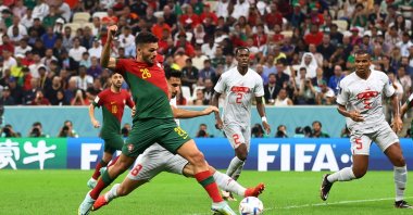 Portugal&#039;s Goncalo Ramos scores their third goal during a FIFA World Cup Qatar 2022 round of 16 match between Portugal and Switzerland at the Lusail Stadium, Lusail, Qatar, Dec. 6, 2022. (Reuters Photo)