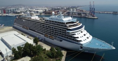 The Seven Seas Explorer cruise ship is seen docked at QTerminals Antalya Port, southern Türkiye, May 18, 2022. (AA Photo)
