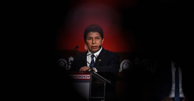 Peruvian President Pedro Castillo delivers a speech during the inauguration of the 52nd General Assembly of the OAS in Lima, Peru, Oct. 5, 2022. (AFP Photo)