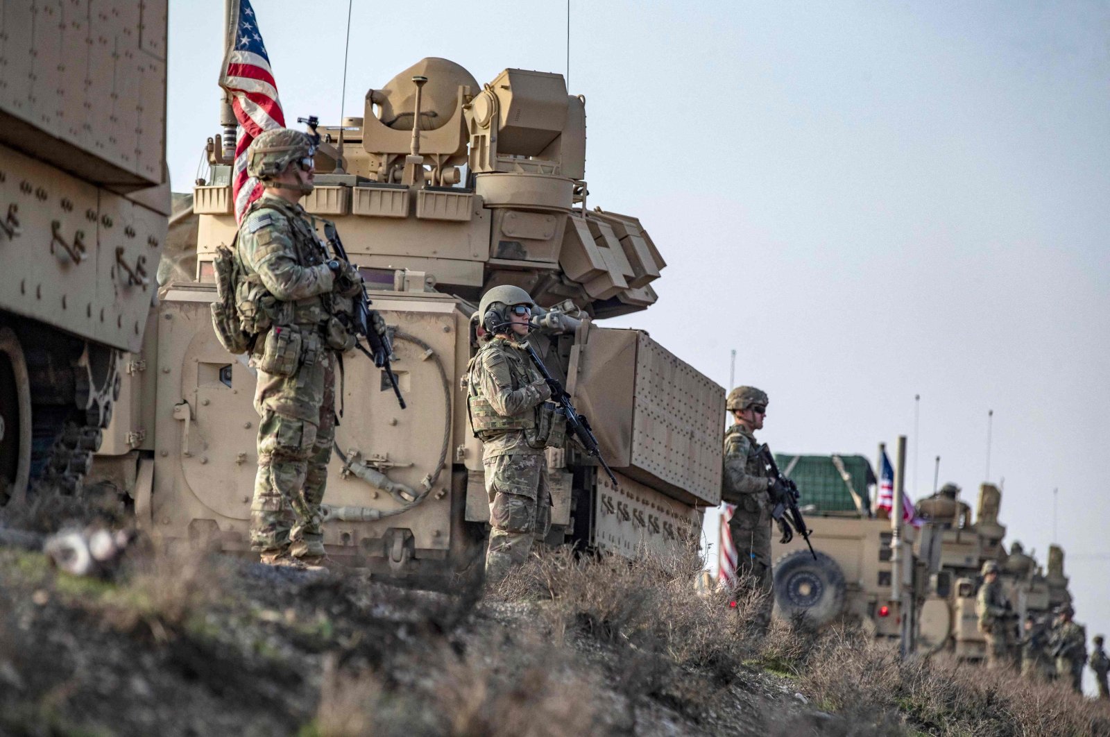 U.S. forces seen with YPG/PKK terrorists on a patrol in the countryside of Syria&#039;s northeastern Hassakeh province near the border with Türkiye, Dec. 4, 2022. (AFP Photo)