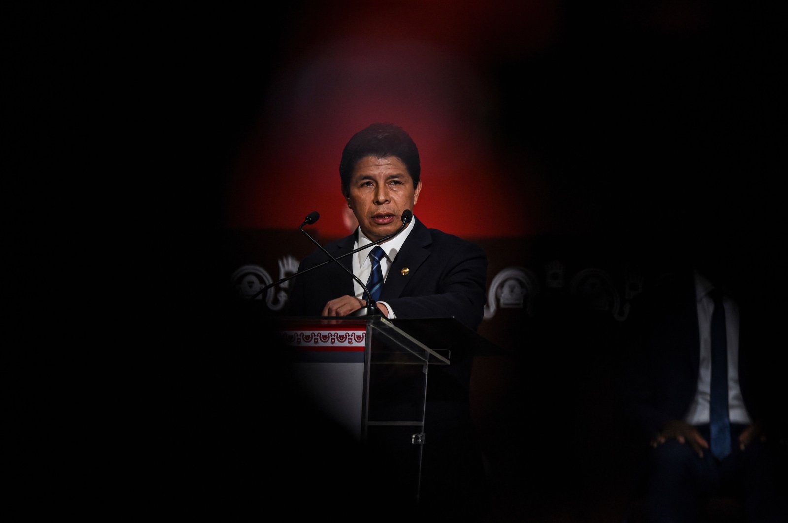 Peruvian President Pedro Castillo delivers a speech during the inauguration of the 52nd General Assembly of the OAS in Lima, Peru, Oct. 5, 2022. (AFP Photo)