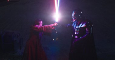 This image released by Disney+ shows Ewan McGrego as Obi-Wan Kenobi (L) and Hayden Christensen as Darth Vader in Lucasfilm&#039;s "Obi-Wan Kenobi." (AP Photo)