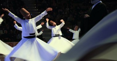 Whirling dervishes perform at the opening of commemorations marking the 749th anniversary of Mevlana Jalaladdin Rumi's death, Konya, Türkiye, Dec. 7, 2022. (AA Photo)