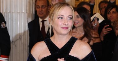 Italian Prime Minister Giorgia Meloni arrives for the La Scala opera house’s season opener to watch Modest Mussorgsky’s &quot;Boris Godunov,&quot; Milan, Italy, Dec. 7, 2022. (EPA Photo)