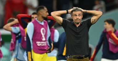 Spain coach Luis Enrique reacts during FIFA World Cup Qatar 2022 round of 16 match between Morocco and Spain at the Education City Stadium, Al Rayyan, Qatar. Dec. 6, 2022. (Reuters Photo)