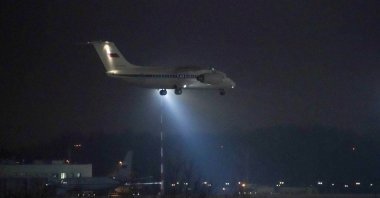 The Antonov An-148 plane which, according to local media, carries Russian citizen Victor Bout, who was exchanged for U.S. basketball player Brittney Griner during a prisoner swap, lands at Vnukovo International Airport in Moscow, Russia Dec. 8, 2022. (Reuters Photo)
