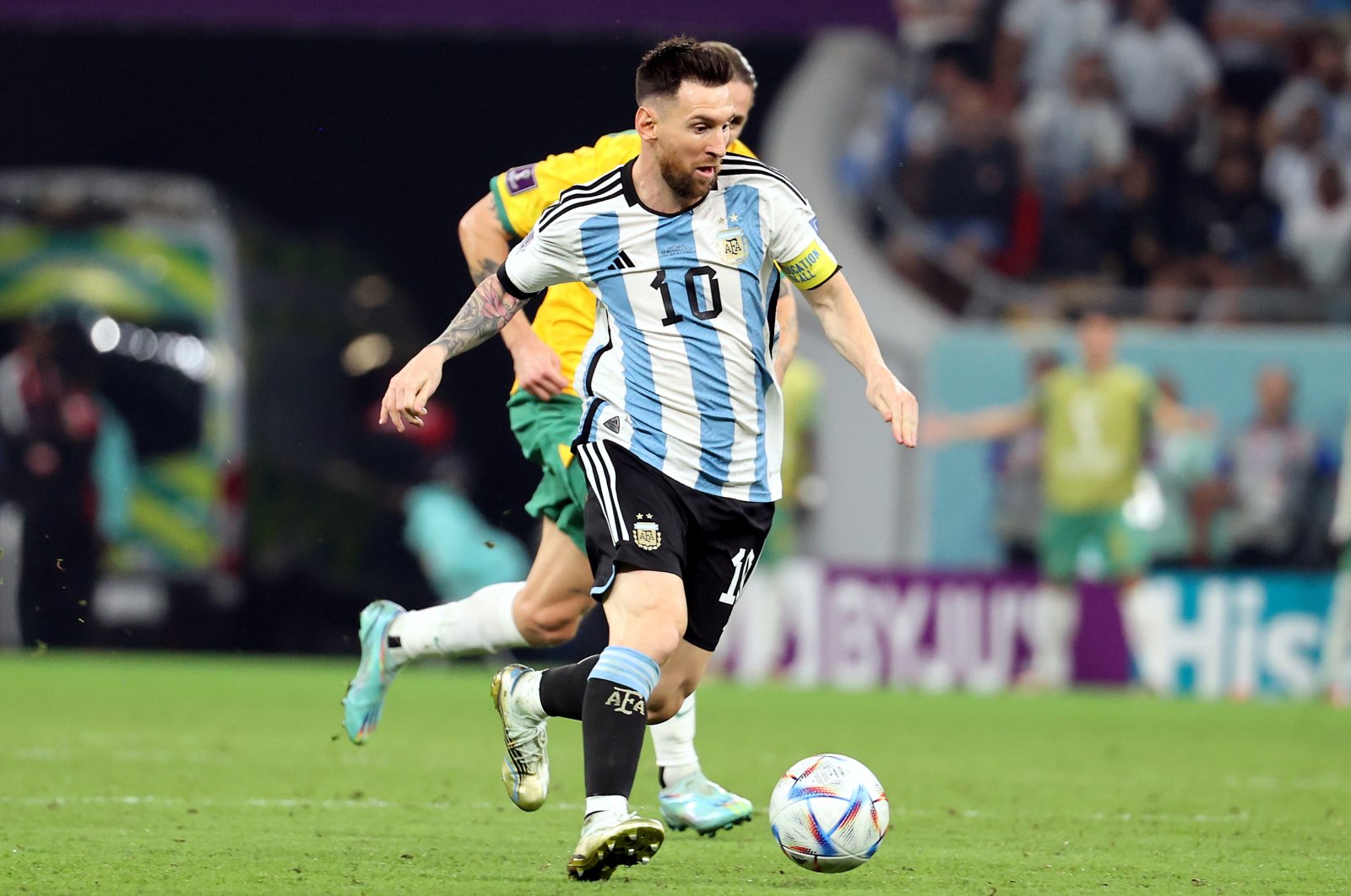 Lionel Messi of Argentina in action during the FIFA World Cup 2022 round of 16 football match between Argentina and Australia at Ahmad bin Ali Stadium, Doha, Qatar, Dec. 3, 2022. (EPA Photo)