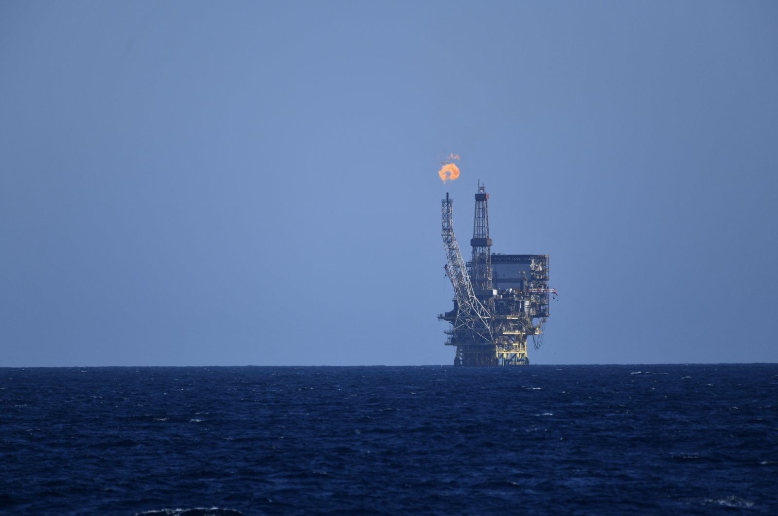 An oil and gas platform off the coast of Libya in the Mediterranean in the area of the Bahr Essalam Gas Field and Bouri Oilfield, Feb. 25, 2022. (REUTERS Photo)