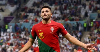 Portugal's Goncalo Ramos celebrates scoring their third goal during Portugal versus Switzerland match at Lusail Stadium, Lusail, Qatar, Dec. 6, 2022. (Reuters Photo)