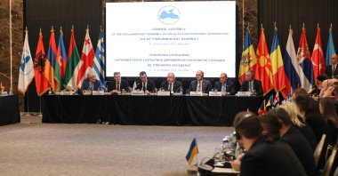 Parliament Speaker Mustafa Şentop (C) attends the 60th General Assembly of the Parliamentary Assembly of the Black Sea Economic Cooperation (PABSEC) in Belgrade, Serbia, Dec. 8, 2022 (AA Photo)