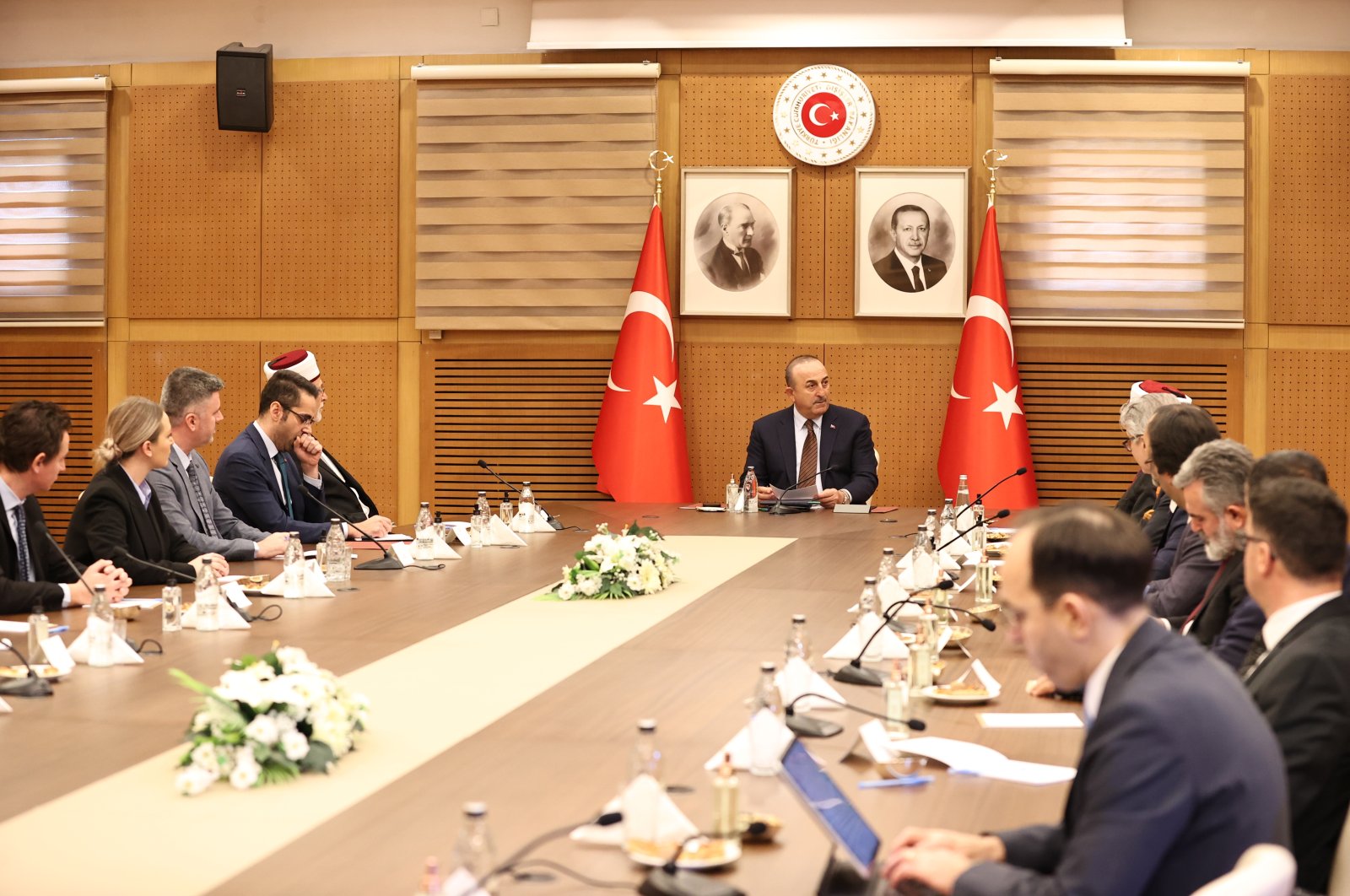 Foreign Minister Mevlüt Çavuşoğlu chairs a meeting with members of the advisory board of the Turkish Minority of Western Thrace in Türkiye&#039;s capital Ankara, Dec. 8, 2022. (AA Photo)