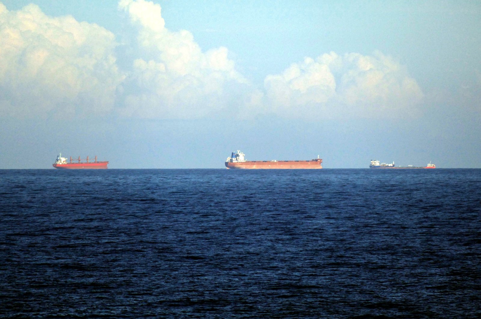 Bulk carriers that will be loaded with Ukrainian grain crops as part of the grain initiative are seen off the shore in the Black Sea, Odessa, southern Ukraine, Sept. 13, 2022. (Reuters Photo)