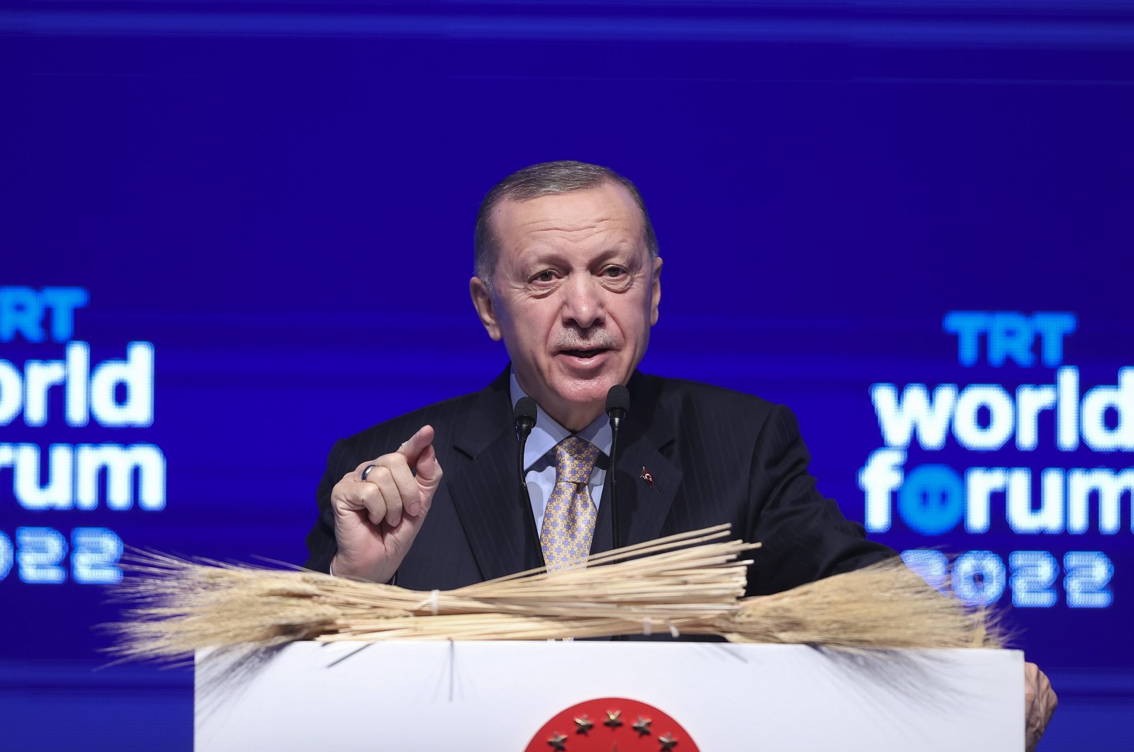 President Recep Tayyip Erdoğan speaks at the TRT World Forum 2022, Istanbul, Türkiye, Dec. 9, 2022. (AA Photo)