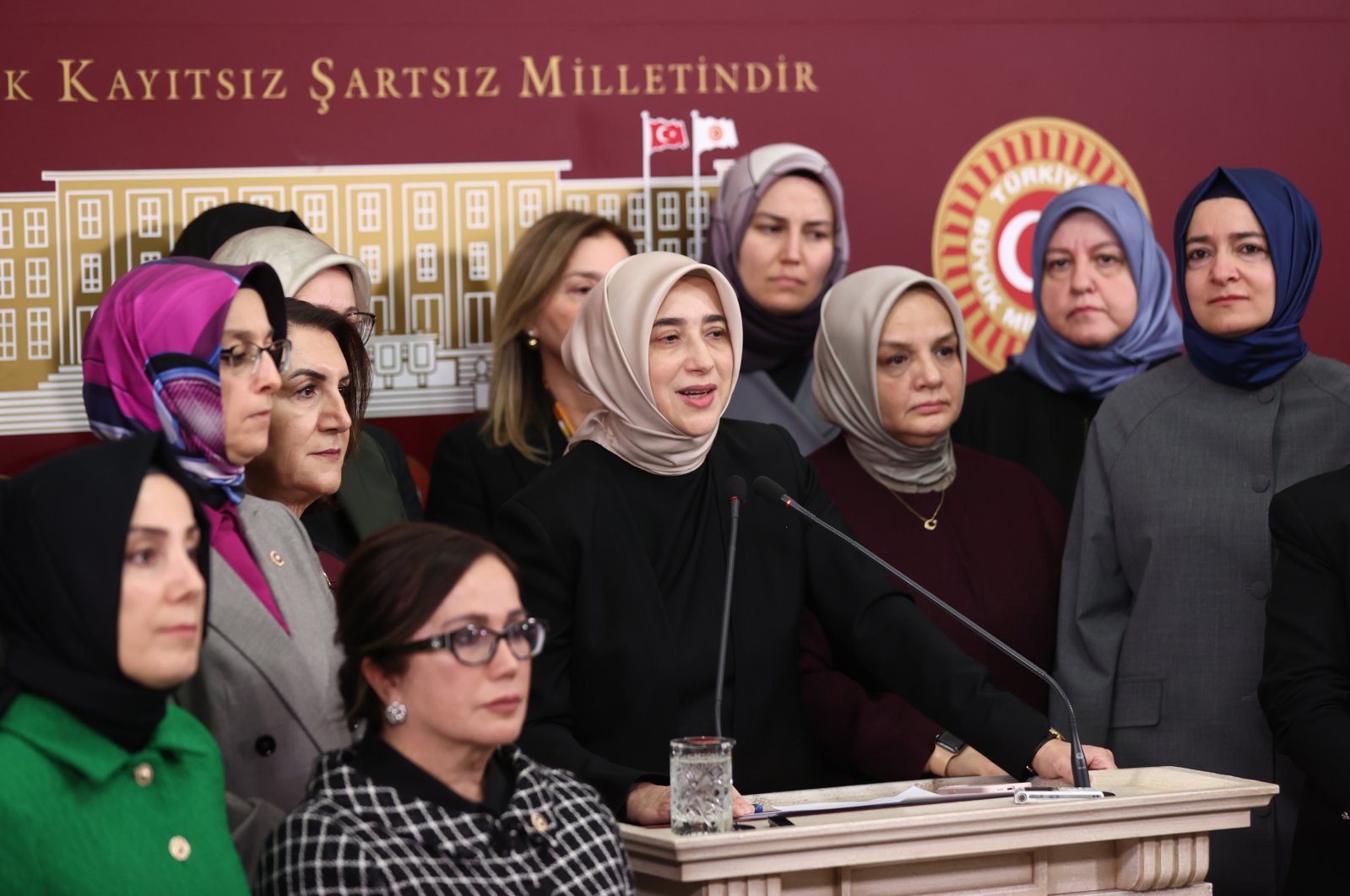 Özlem Zengin, the vice-chair of the ruling Justice and Development Party (AK Party) ia seen with women deputies at a press briefing at the parliament, Ankara, Türkiye, Dec.9, 2022 (AA Photo) 