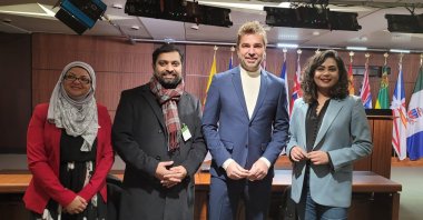 Engin Altan Düzyatan (2nd R) became the face of the clean drinking water campaign launched for communities that cannot access clean water around the world, Toronto, Canada, Dec. 10, 2022. (AA Photo)