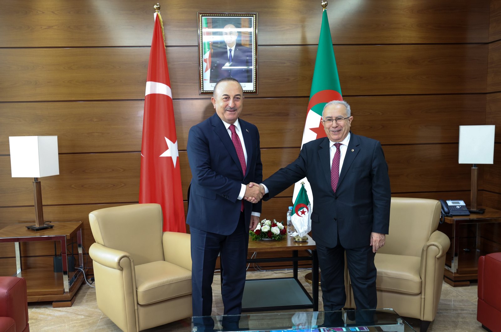 Foreign Minister Mevlüt Çavuşoğlu and his Algerian counterpart Ramtane Lamamra are seen in Algiers, Algeria, Dec. 10, 2022. (AA Photo)