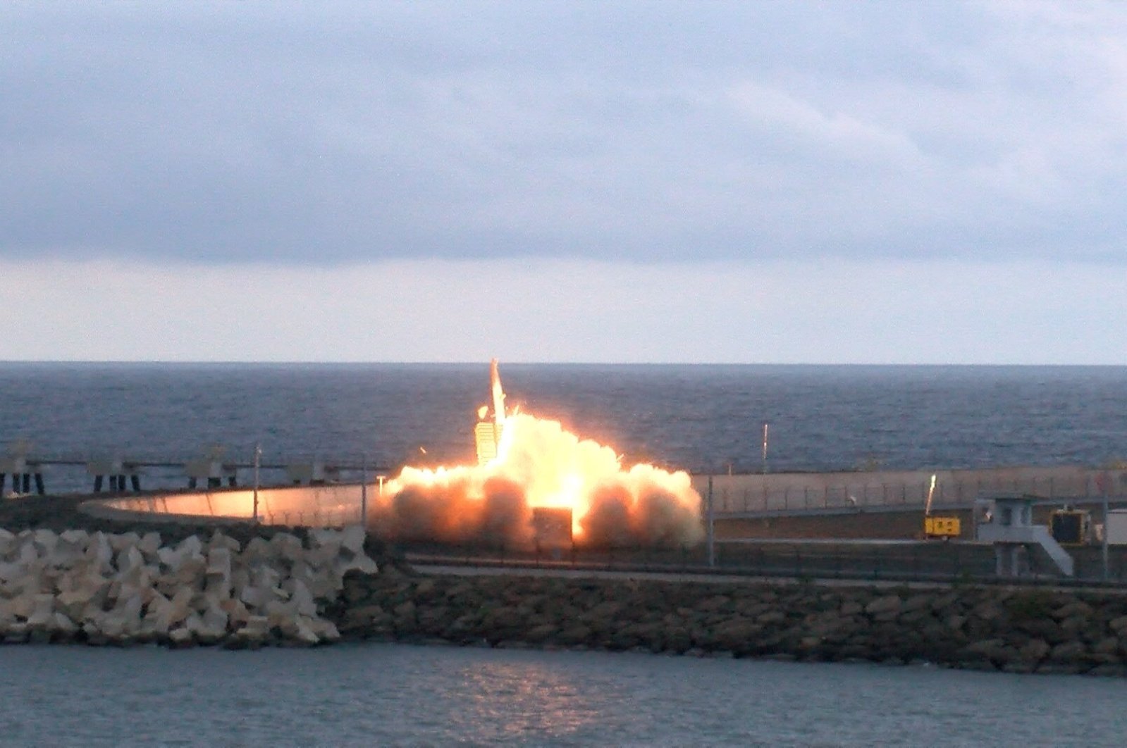 The Roketsan-made Tayfun ballistic missile is test-fired over the Black Sea, Rize, northern Türkiye, Oct. 18, 2022. (DHA Photo)