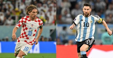 A collage of Croatia's midfielder Luka Modric in Doha on Dec. 9, 2022, and Argentinian forward Lionel Messi, Doha, Qatar, Dec. 3, 2022. (AFP Photo)