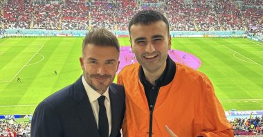 CZN Burak and David Beckham pose for a photo at Al Bayt Stadium in Al Khor, Qatar, Sunday, Dec. 11, 2022. (@cznburak) 